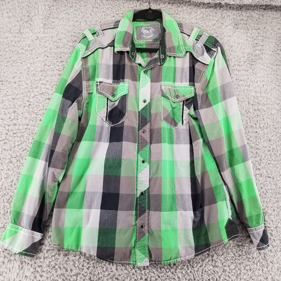 BKE Other - BKE Green Plaid Snap Down Long Sleeve Relaxed Fit Shirt Men's L